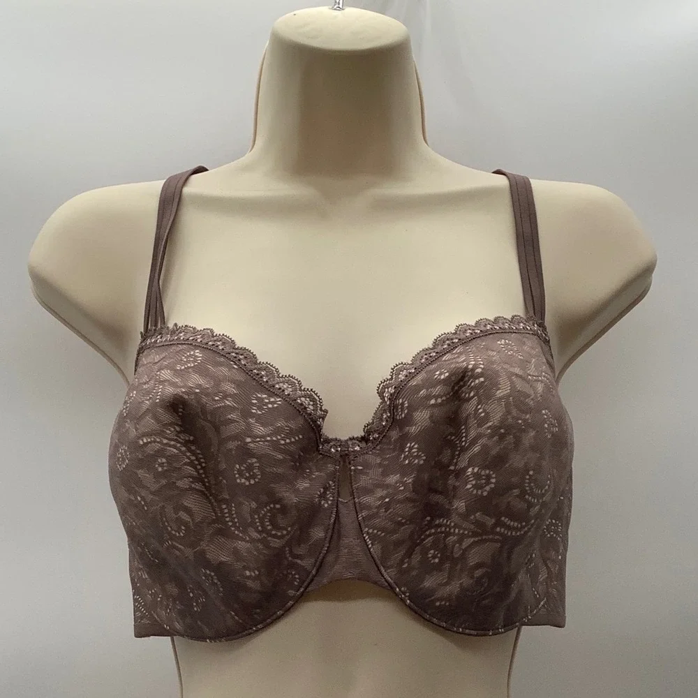 Soma Enticing Lift Balconet Bra 36DDD Mauve Taupe Floral Lace Underwire‎ 0816